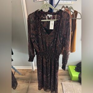 NWT Evereve Allison Joy Paisley Dress in Black, Burgundy and Brown